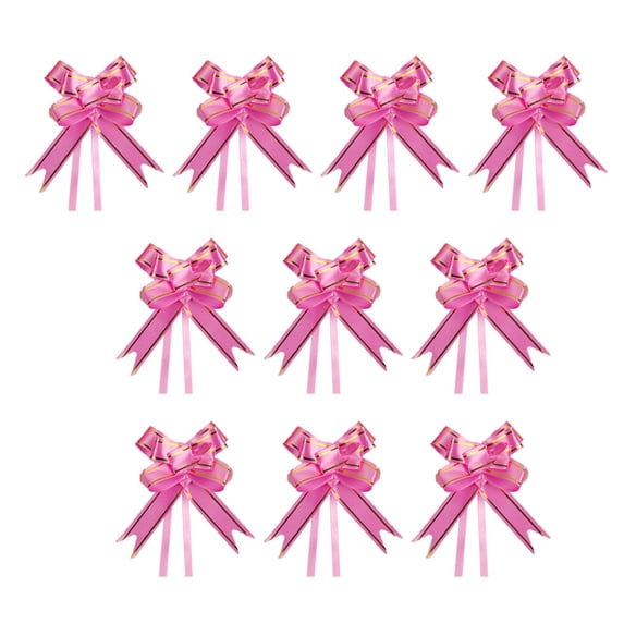 Amaiiu 10 Pieces Bow Pull Decor Multi-colors Festive Packing DIY Crafts Lightweight Plastic Hand-Pulled Flower Christmas Holiday Pink Gold