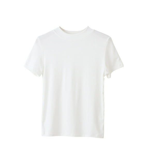 YHAJDS Plain Tshirts for Women 3/4 Sleeve Round Neck Solid Color Basic Tee Inner Wear