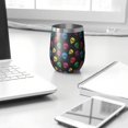 thumbnail image 3 of 12oz Stemless Wine Tumblers Black Colorful Skull Pattern Vacuum Insulated Stainless Steel Travel Tumbler Cups Mug with Lid and Straw for Champaign,Cocktail,Beer with Cleaning Brush, 3 of 5
