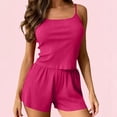 thumbnail image 4 of siminsem Women's Ribbed Knit Pajama Set 2 Piece Lounge Sleepwear Soft Stretchy Loungewear with V Neck Top and Wide Leg Pants Comfy Home Pjs, Hot Pink,XXXL, 4 of 5