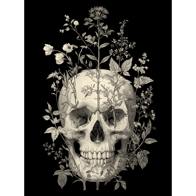 Qisvanset Skull Botanical Canvas Wall Print 15.75x11.81 Inches