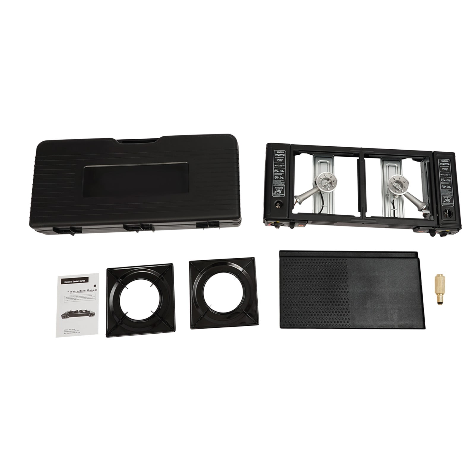 Portable 2-Burner Camping Stove with Baking Tray & Carrying Case