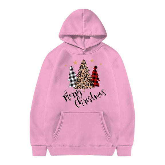 Merry Christmas Christmas Trees Xmas Boys & Girls Pullover Hoodie Pink 8-9 Years