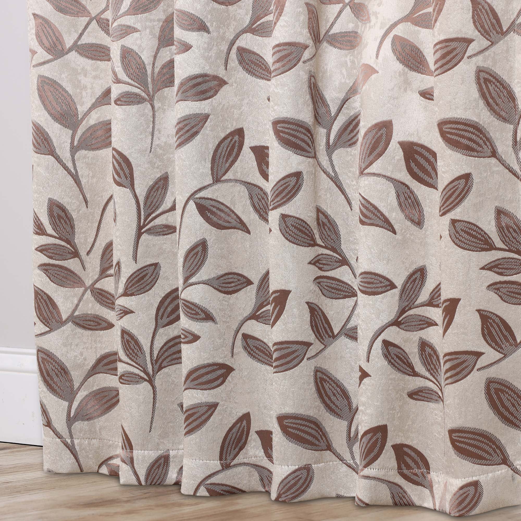 Superior Blackout Leaves Curtains Set of 2, Light Filtering Grommet Curtain Panel Set, White-Copper, 52"W x 84"L