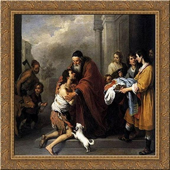 FrameToWall - Return of the Prodigal Son 18x24 Gold Ornate Wood Framed Canvas Art by Murillo, Bartolome