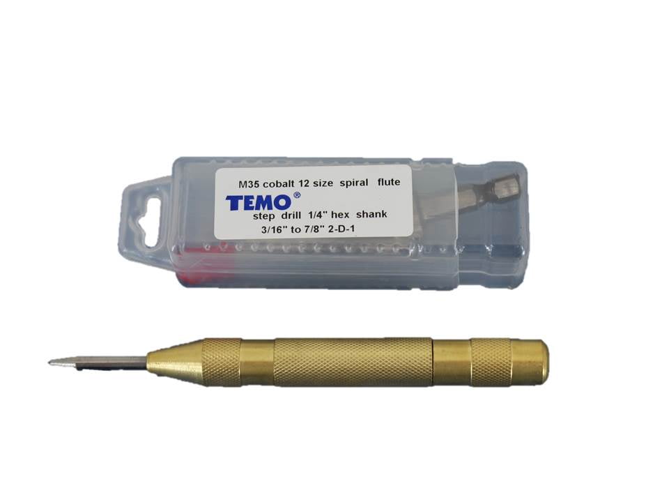 TEMO M35 Cobalt double flute step drill 1/4" shank 13 size from 1/8 to 1/2"