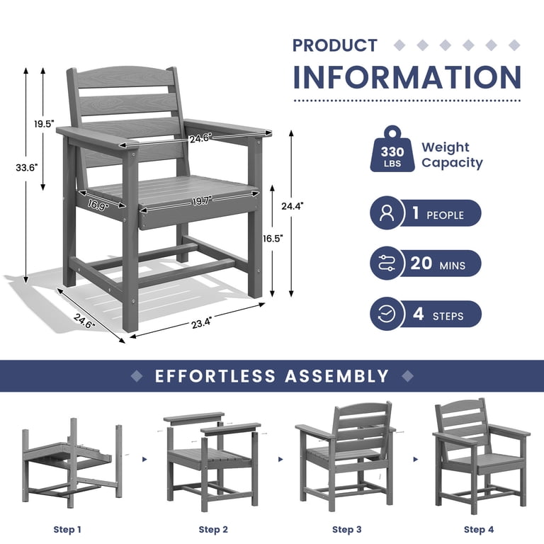 Serwall Outdoor Dining Chair Set of 2, Grey HDPE photo 4