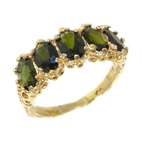 LBG British Made 18k Yellow Gold Natural Green Tourmaline Womens Eternity Ring - 33 size options - Size 10
