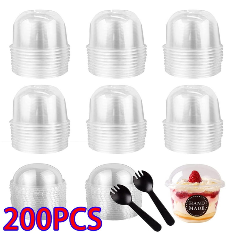 Lishuaiier 40pcs Plastic Dessert Cups with Dome Lids and Fork, No Holes, Pudding Cups, Parfait Cups, Fruit Cups with Lids, Disposable Bowls for Ice