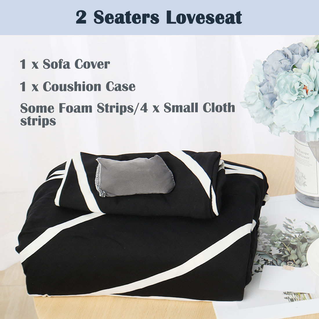 Unique Bargains 1-Piece Traditional Leaves Stretch Loveseat couch cover, Black