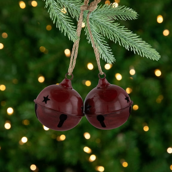 Northlight Antiqued Jingle Bell Christmas Ornaments -  3" - Burgundy - Set of 2