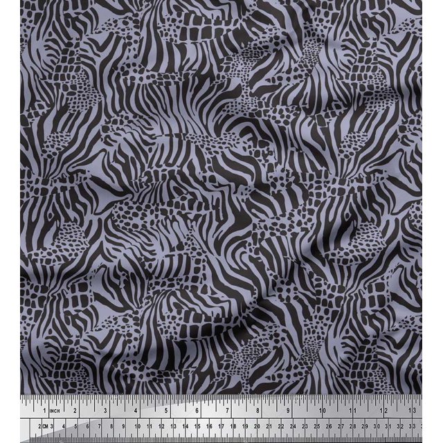 Soimoi Gray Rayon Crepe Fabric Leopard & Wild Animal Skin Print Sewing Fabric BTY 46 Inch Wide
