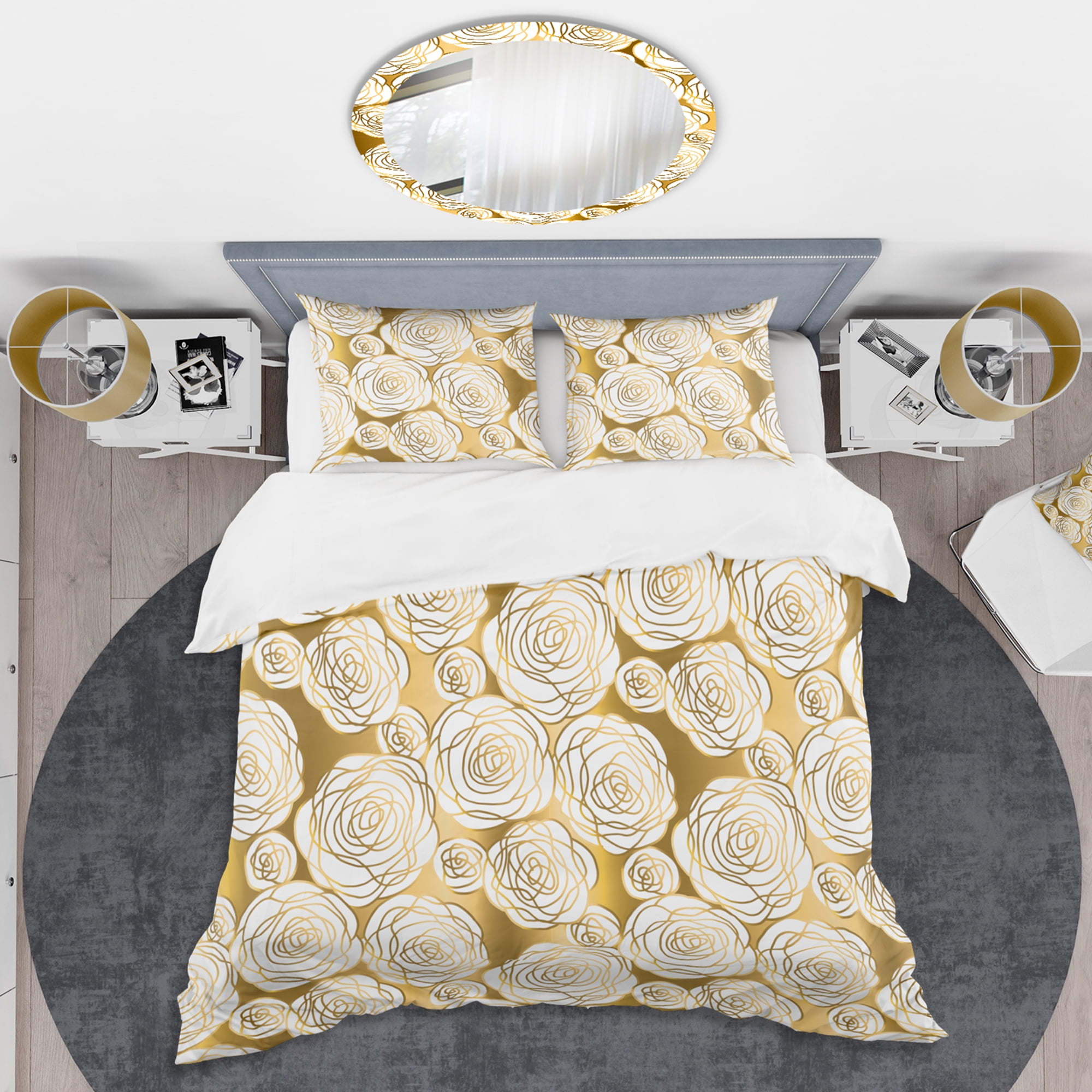 Designart 'Golden Floral III' Mid-Century Modern Duvet Cover Set