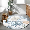 thumbnail image 4 of Blue Coastal Round Area Rug 4 FT, Non Slip Indoor Outdoor Rug, Nautical Coral Beach Starfish Washable Soft Circular Carpet Non-Shedding Floor Mat for Coffee Table Nursery Foyer Balcony, 4 of 8