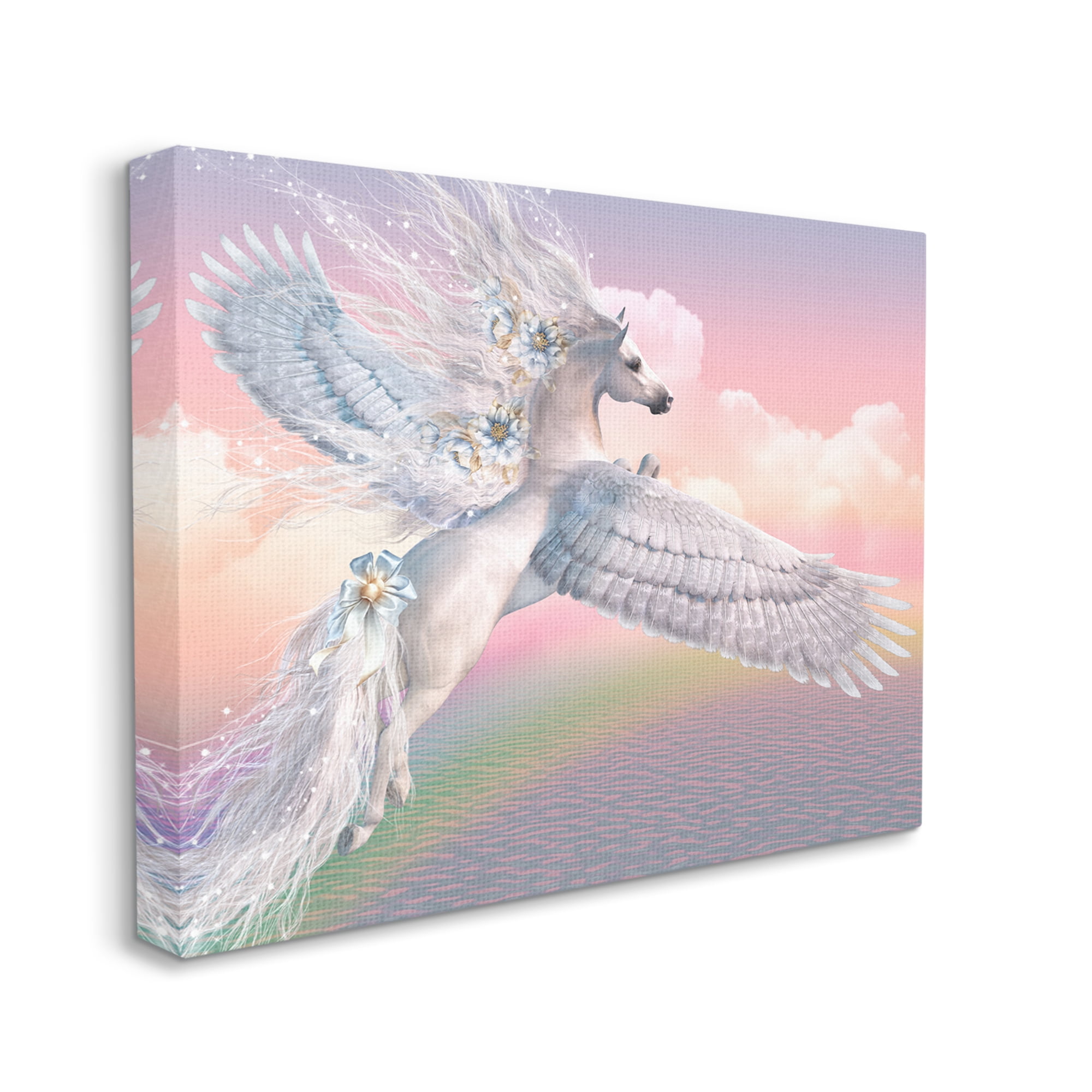 Stupell Industries Unicorn Over the Rainbow Fairy Tales & Fantasy Painting Gallery Wrapped Canvas Art Print Wall Art, 20 x 16