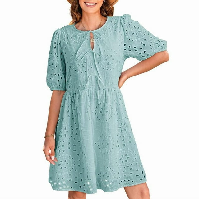 Robes d'Été pour Femmes, Nœud devant, Col en V, Courtes, Bouffantes