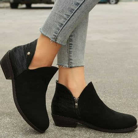 

Cathalem Wedge Boots for Women Size 7 Women Ankle Boots Retro Short Booties Side Zip Chunky Heeled Boots For Ladies Shoes Shoes Black 6.5