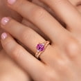 thumbnail image 4 of Gem Stone King 18K Rose Gold Plated Silver Pink Created Sapphire and White Moissanite 3 Stone Engagement Ring for Women | 1.73 Cttw | Oval 8X6MM | Round 2MM | Gemstone September Birthstone | Size 5, 4 of 6