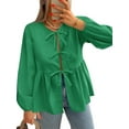 thumbnail image 6 of Women Tie Front Tops Blouses Long Puff Sleeve Peplum Babydoll Bow Shirt Summer Coquette Tops, 6 of 6