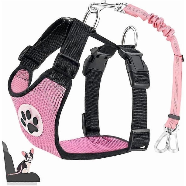 Dog Car Harness and Seatbelt Set, Adjustable Elastic Puppy Safety Seat belt & Breathable Padded Vest