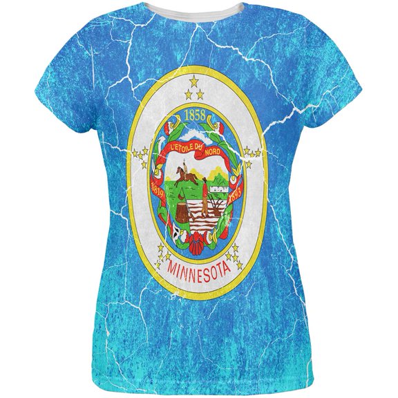 Minnesota Vintage Distressed State Flag All Over Womens T Shirt Multi SM