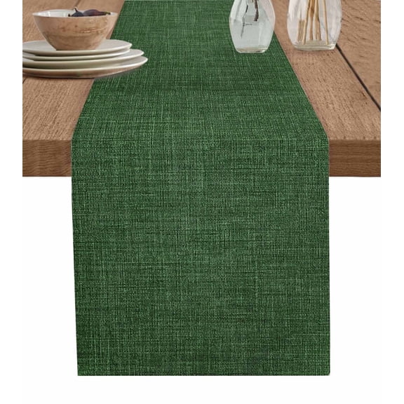 Table Runner 120 Inches Long for Kitchen Dining, Dark Green Dresser Scarf Farmhouse, Dining Table Decorations for Wedding/Parties, Farmhouse Burlap Solid Green Color Modern Linen Texture 13 x 120 In