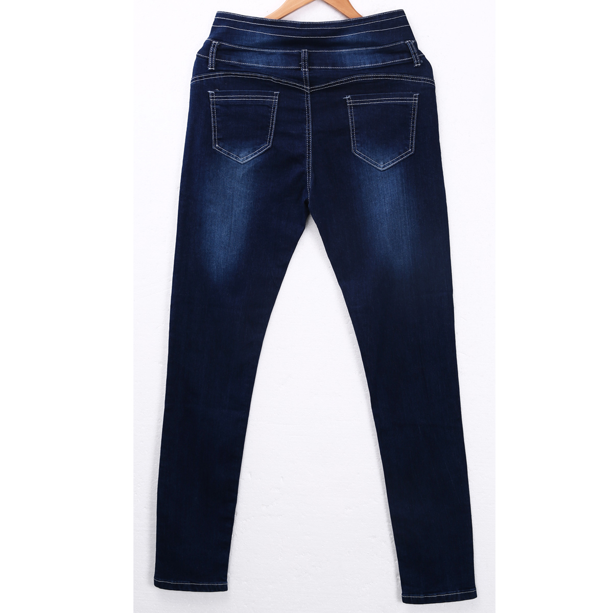 Women's high waist stretch pants denim pencil skinny jeans trousers Indigo Blue - image 4 of 5