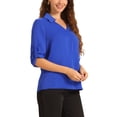 thumbnail image 4 of INSPIRE CHIC Women's V Neck Collared Roll Up 3/4 Sleeves Flowy Pleated Tunic Tops XS Royal Blue, 4 of 6