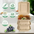 thumbnail image 3 of 100 Pack 3 Compartment Compostable 8x9 Inch Takeout Lunch Box Containers with Lid To Go Take Out Clamshell for Food, Disposable Eco-Friendly Biodegradable Bagasse, PFAS-Free, Brown, 3 of 8