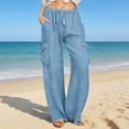 thumbnail image 2 of Tnhcen Women's Casual Loose Wide Leg Pants Drawstring Elastic Waistband Relaxed Fit Cargo Pocket Plus Size 2XL Rayon Polyester Linen - Like Trousers, 2 of 5