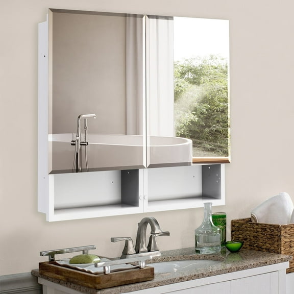 FUMANGO 32x26 Mirror Cabinet, Simple&Beautiful, Large Storage Space, Matte White for Bathroom Vanity