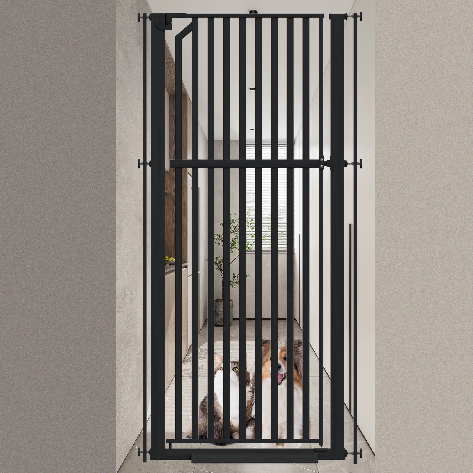 KORIMEFA 63" Extra Tall Baby Gate for Stairs 30"-33" Extra Wide Dog Gate for Doorways Hallways, Pressure Mounted Child Gate for Wide Opening, Auto Close Personal Safety for Babies and Pets, Black