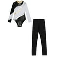 thumbnail image 3 of Doomiva Kids Girls Sparkle Long Sleeve Ballet Dance Gymnastics Leotard Bodysuit Unitard with Leggings Trousers Set White&Black 8, 3 of 7