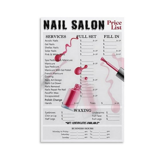 ad Nail Price List Poster for Salon Beauty Canvas Wall Art Prints Decor (2) yj