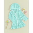 thumbnail image 3 of DDSBABAY 2T-8T Kids Girl Hoodie Dress Solid Color Ruffled Zipper Long Sleeves Beach Dress for Toddler Baby Spring Clothes, 3 of 8