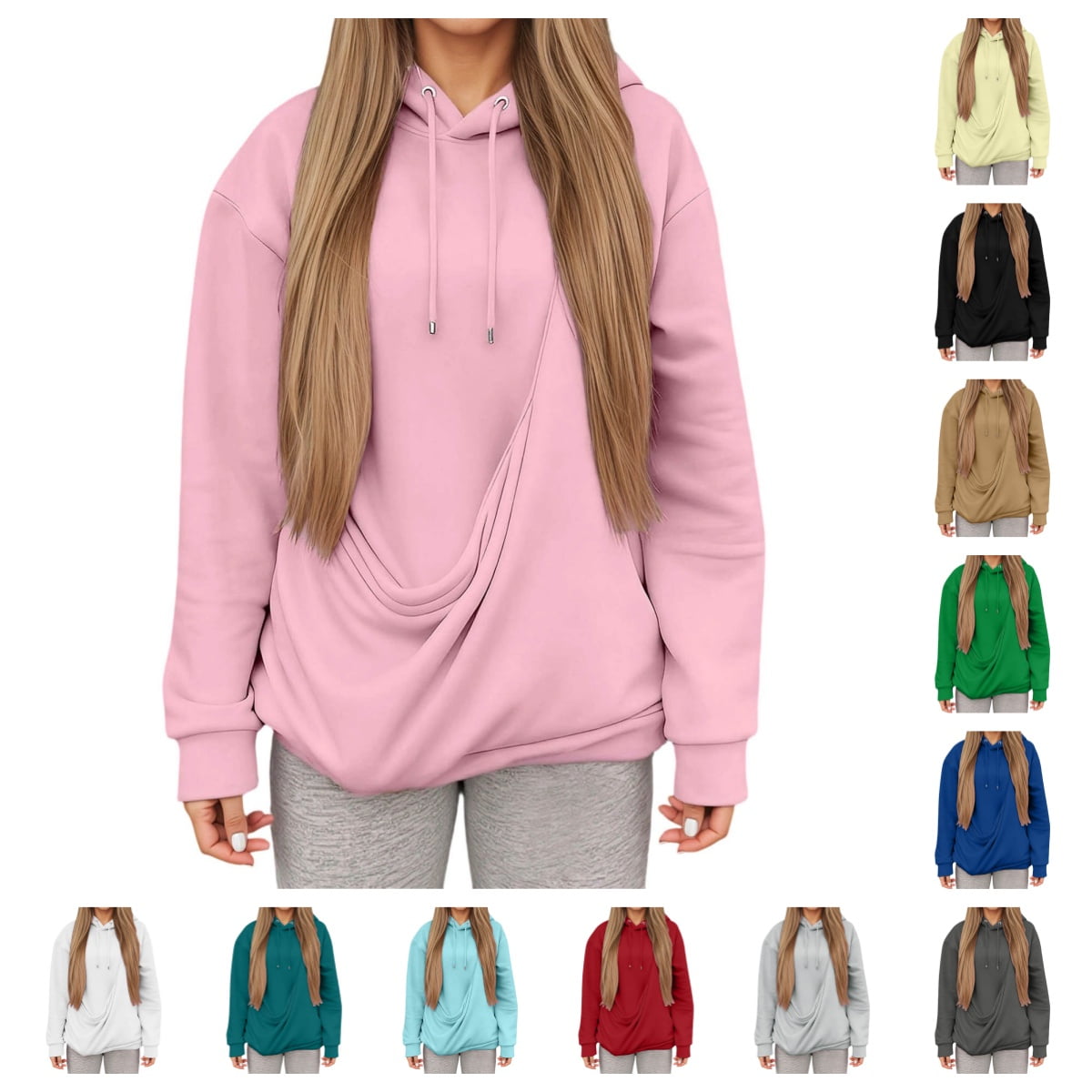 gzxflxpge Pet Pouch Hoodie for Women Casual Lightweight Front Pet Carrier Long Sleeve Drawstring Pullover Relaxed Fit Blouse with Big Pockets Pink 2XL