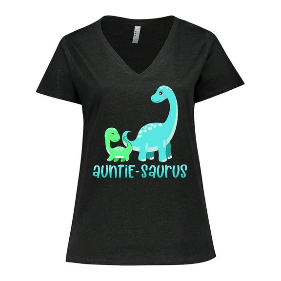 Inktastic Auntie-saurus Cute Brontosaurus Family Women's Plus Size V-Neck T-Shirt