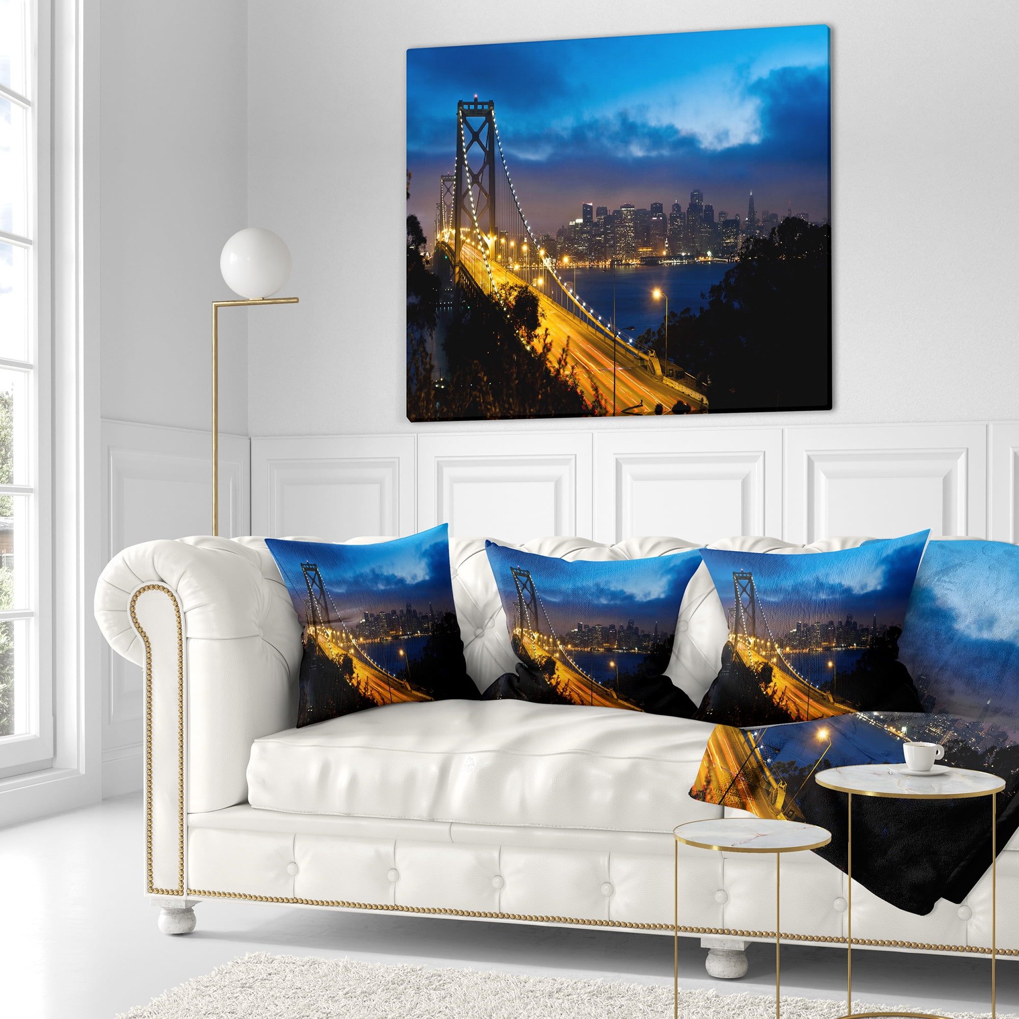 Designart Bay Bridge San Francisco - Cityscape Photo Throw Pillow - 18x18