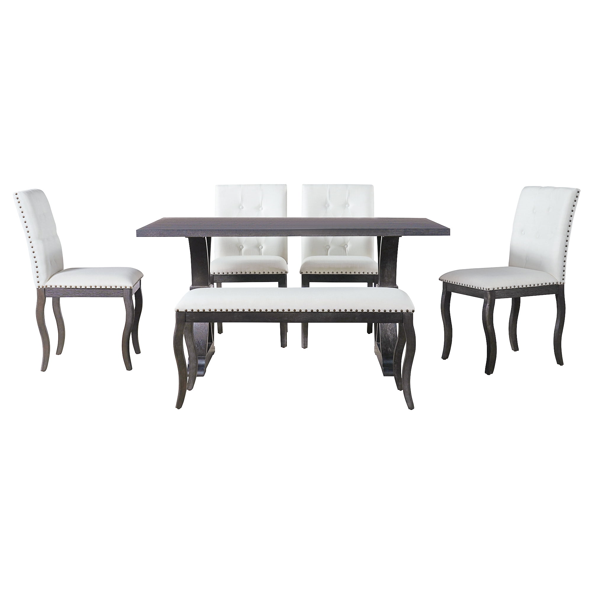 Euroco 6 Pieces Dining Table Set for 6, Solid Wood Kitchen Table Set with 4 Upholstered Chairs and Bench, Rectangular Dining Furniture Set,Espresso