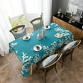 thumbnail image 4 of Teal Coral Rectangle/Square/Round Waterproof Tablecloths 60x84 inch Aqua Summer Beach Nautical Seaside Coastal Polyester Table Cloth Table Cover Tabletop for Wedding Party Dinner, 4 of 6