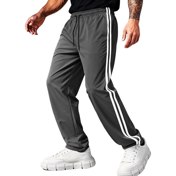 Uwinwear Mens Lightweight Pants Wide Leg Side Stripe Stretch Drawstring Sweatpants with Pockets Casual Street Track Gray M