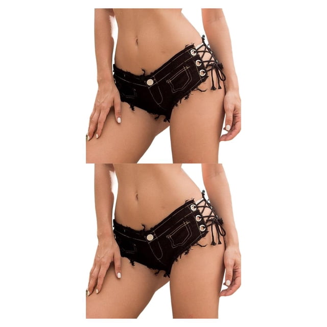 Minnieouse Pantalones cortos de mezclilla para mujer, ropa de actuación, Mini vaqueros deportivos para fiesta, pantalones casuales de cintura Negro METRO 2piezas