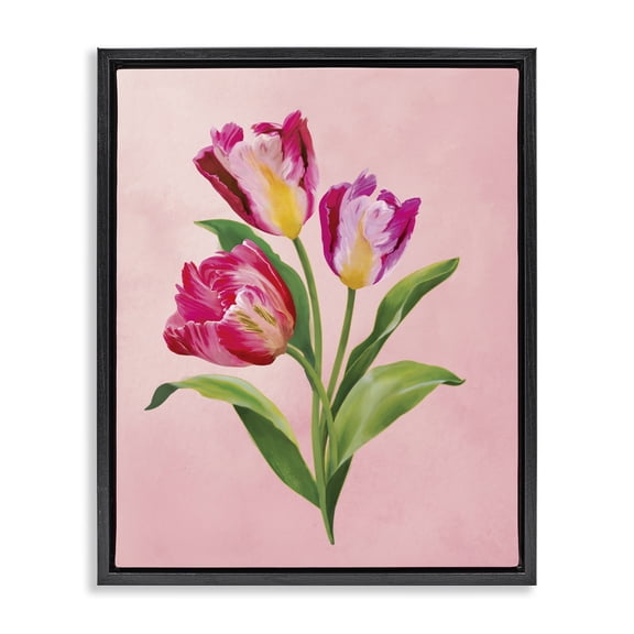 Stupell Industries French Country Vibrant Magenta Tulips Black Floating Frame Canvas Art, 17 x 21, by Diane Neukirch