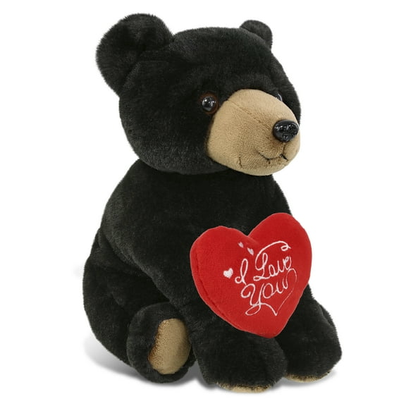 DolliBu I Love You Plush Super Soft Floppy Black Bear - Cute Stuffed Animal Bear with Red Heart Plush for Valentines, Anniversary, Romantic Date, Boyfriend, or Girlfriend Gift - 9 Inches