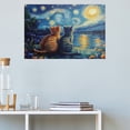 thumbnail image 5 of AIOE Van Gogh Starry Night With Cartoon Cats Canvas Wall Art Night Starry Pictures Paintings Wall Decor, Animal Cats Artworks for Bedroom Living Room Wall Decor Unframe: 12x8in, 5 of 7