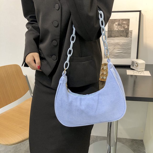 Retro Mujer Corduroy Color Sólido Axila Bolsa Cadena Hobos Bolsos (Azul) Tmvgtek Para estrenar