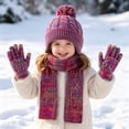 thumbnail image 6 of SYMOID Kids Winter Hat Scarf Gloves Set, Hot Pink 3-Piece Cable Knit Touch Screen Pom Pom Beanie for Boys Girls,Size Free Size, 6 of 6