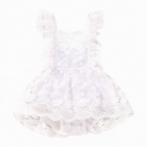 NOLDARES Infant Baby Girl Basic Ruffle Short Sleeve Cotton Romper Bodysuit Tops Clothes Cute Toddler Outfits for Girls(White,3-6 Months)
