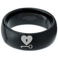 thumbnail image 2 of Tungsten Heart and Key Band Ring 8mm Men Women Comfort Fit Black Dome Polished, 2 of 4