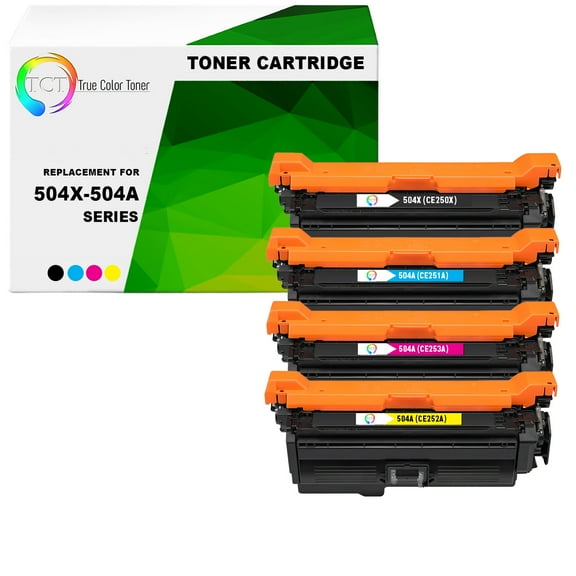 TCT 504X 504A Toner Cartridge 4 Pack - Compatible With HP 504X 504A CE250X CE251A CE252A CE253A